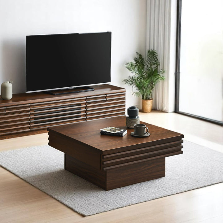 リビングテーブル高さ37cm天板正方形引出し付センターテーブル