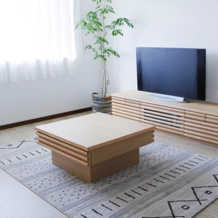 リビングテーブル高さ37cm天板正方形引出し付センターテーブル