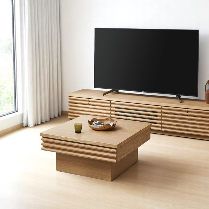 リビングテーブル高さ37cm天板正方形引出し付センターテーブル