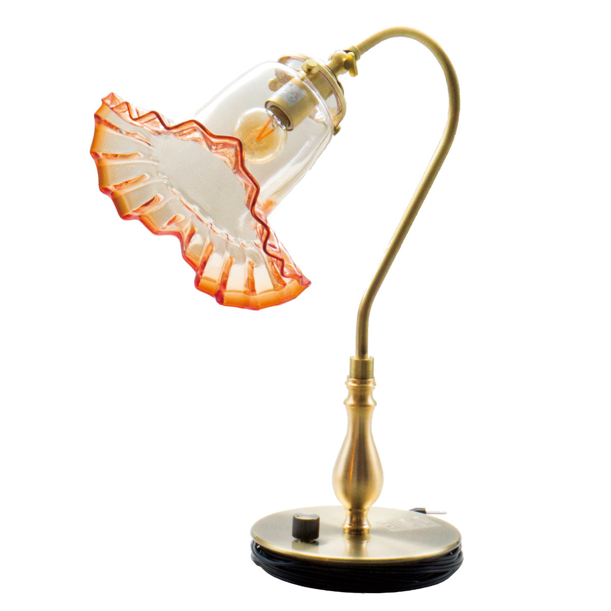 廣田硝子 テーブルライト ガラス製 電笠 フリル緑 卓上ライト 日本製