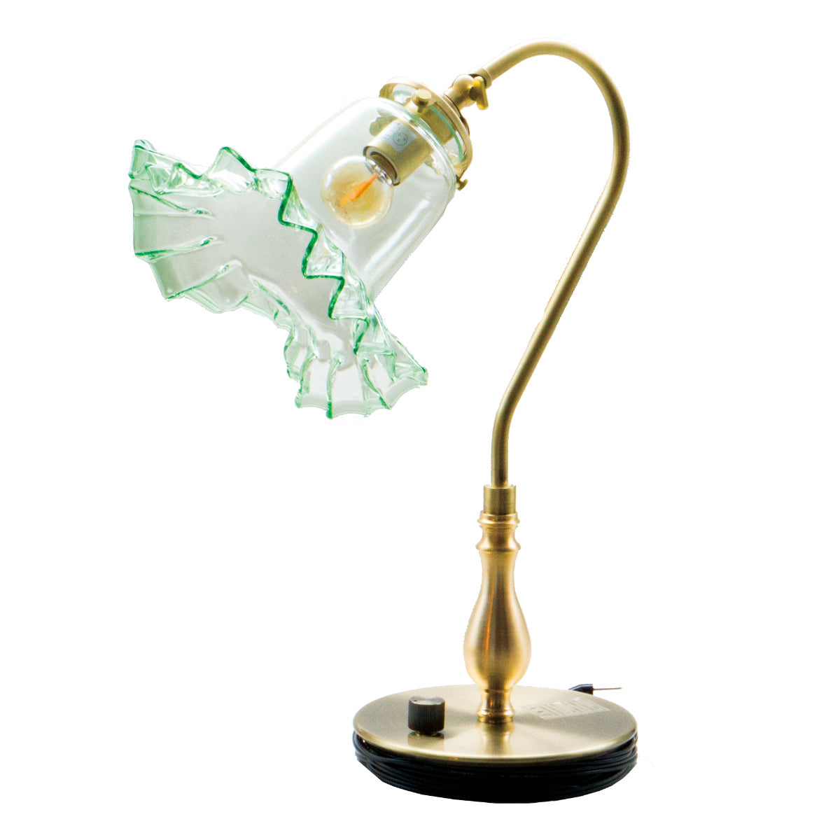 スパイラル 螺旋模様 黄緑色フリルガラス ランプシェード電笠 /K048 スパイラル 螺旋模様 黄緑色フリルガラス ランプシェード電笠 /K048