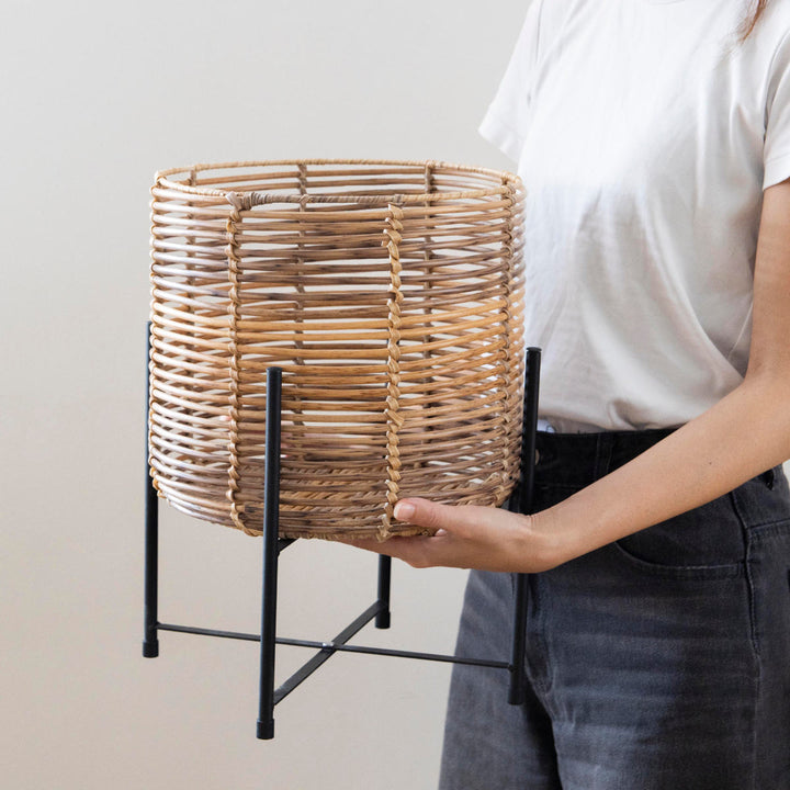 鉢カバートークラウタフェイクPEPPスタンド付きバスケットラウンドL