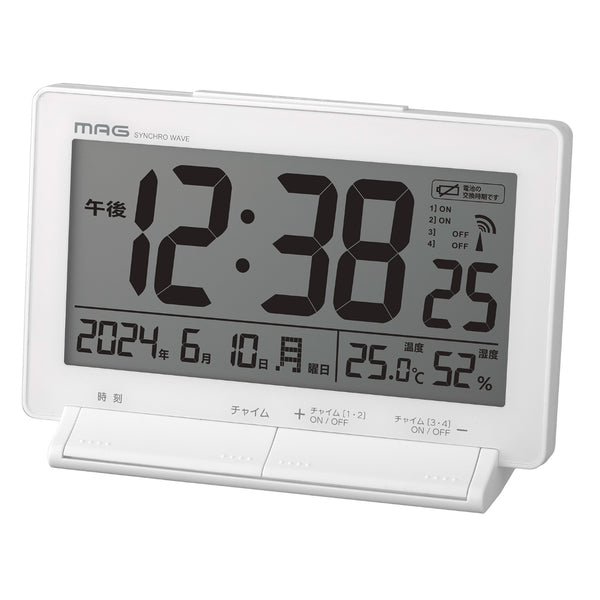 目覚まし時計タイムチャイム電波時計デジタル時計MAG温湿度計付き