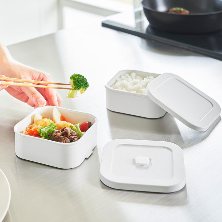 山崎実業tower冷凍ごはん容器＆バルブ付き密閉ランチボックスセットタワー