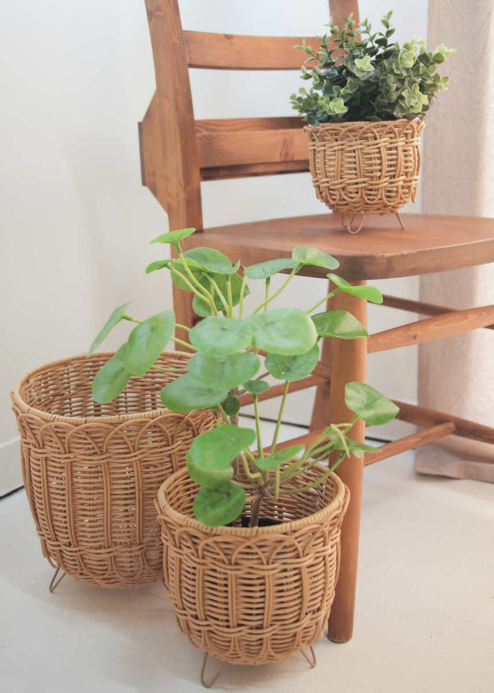 鉢カバーフラワーポットブルーメフェイクPEラタンスタンドバスケットL