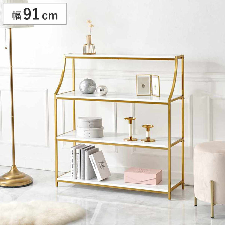 オープンラック幅91cm大理石調ゴールド4段