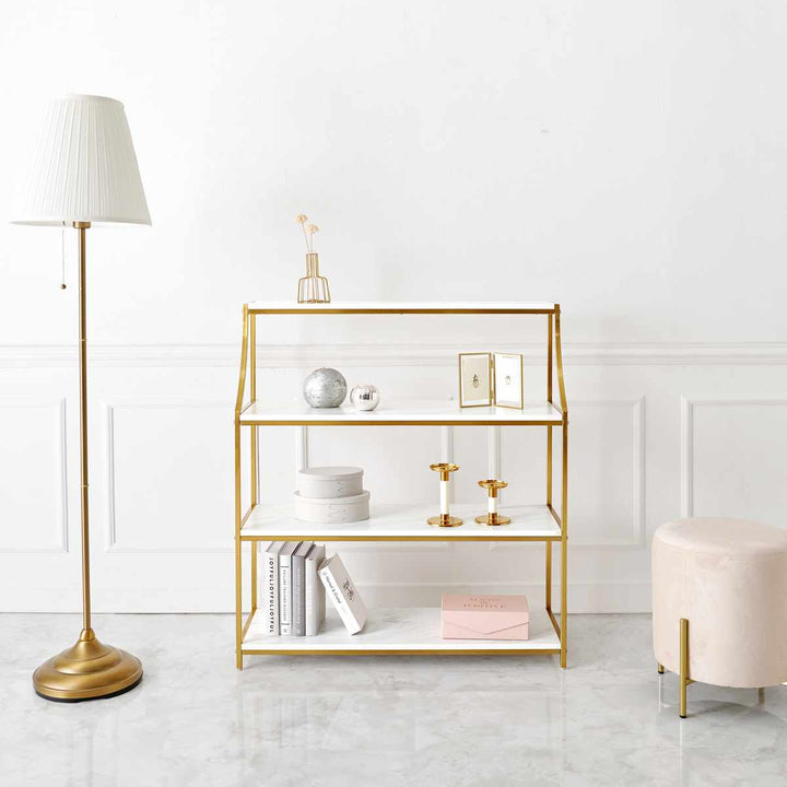 オープンラック幅91cm大理石調ゴールド4段