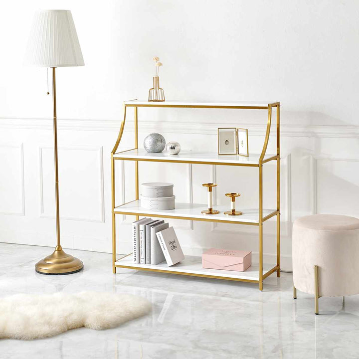 オープンラック幅91cm大理石調ゴールド4段