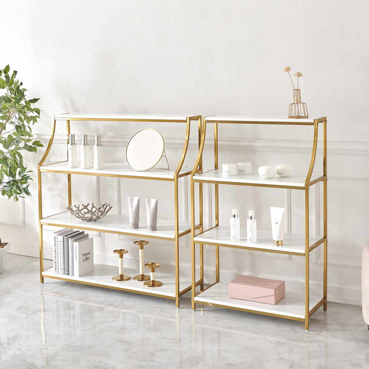 オープンラック幅91cm大理石調ゴールド4段