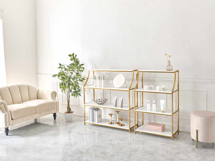 オープンラック幅91cm大理石調ゴールド4段