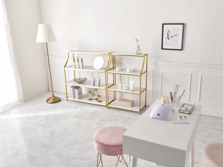 オープンラック幅91cm大理石調ゴールド4段