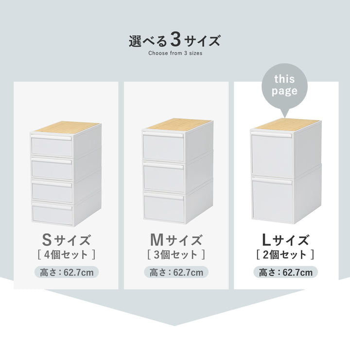 収納ケース天板付き同色2個セット引き出しL幅32×奥行52×高さ31.8cmクローゼットシステム