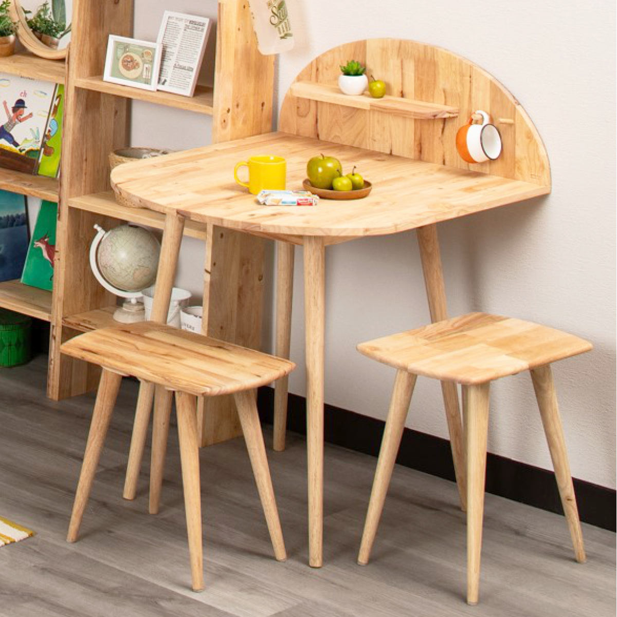 ダイニングテーブルセット 2人掛け 3点セット テーブル幅80cm 半円型