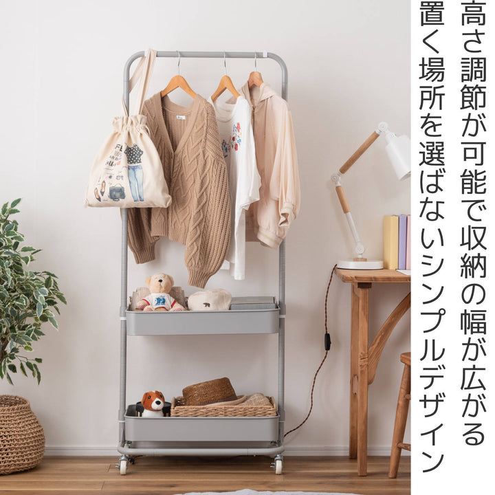 ハンガーワゴン幅59.5cm2段キャスター付スチール