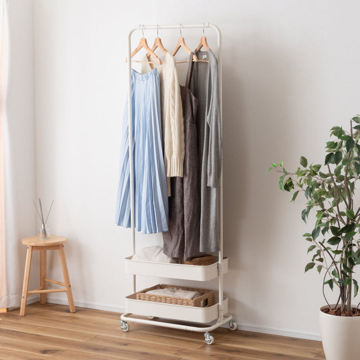 ハンガーワゴン幅59.5cm2段キャスター付スチール