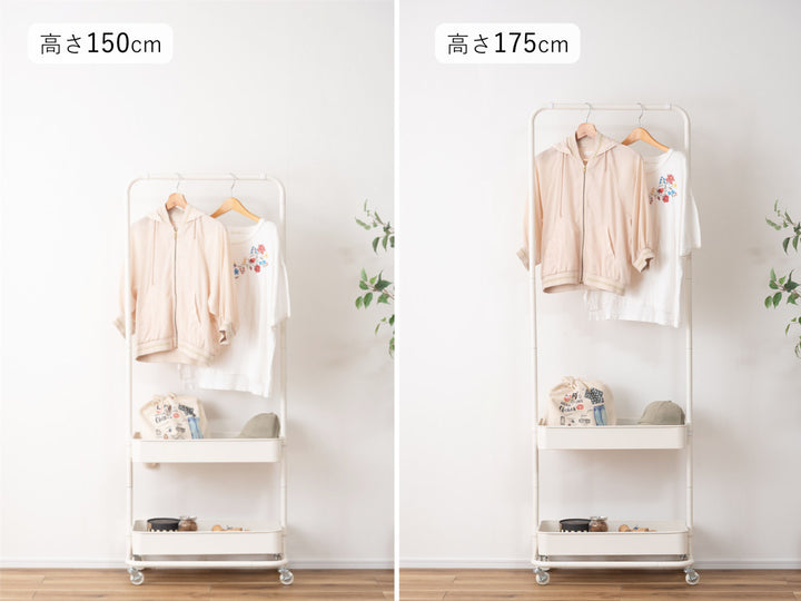 ハンガーワゴン幅59.5cm2段キャスター付スチール