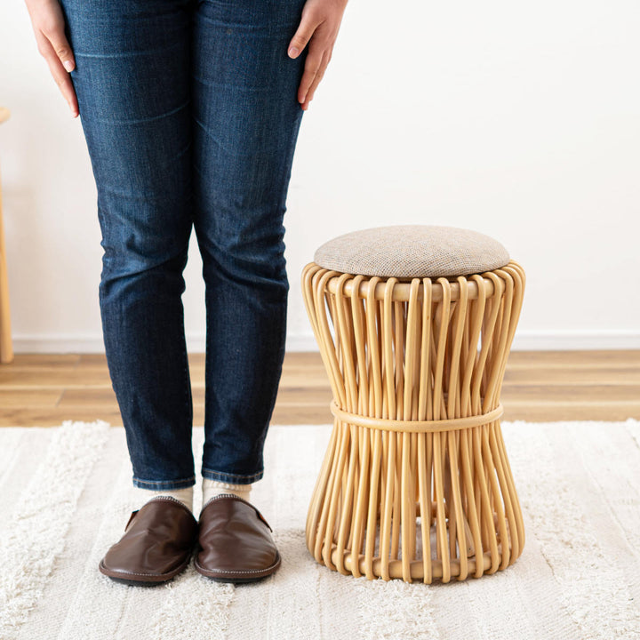 籐ラウンドスツール座面高40cm鼓型天然木