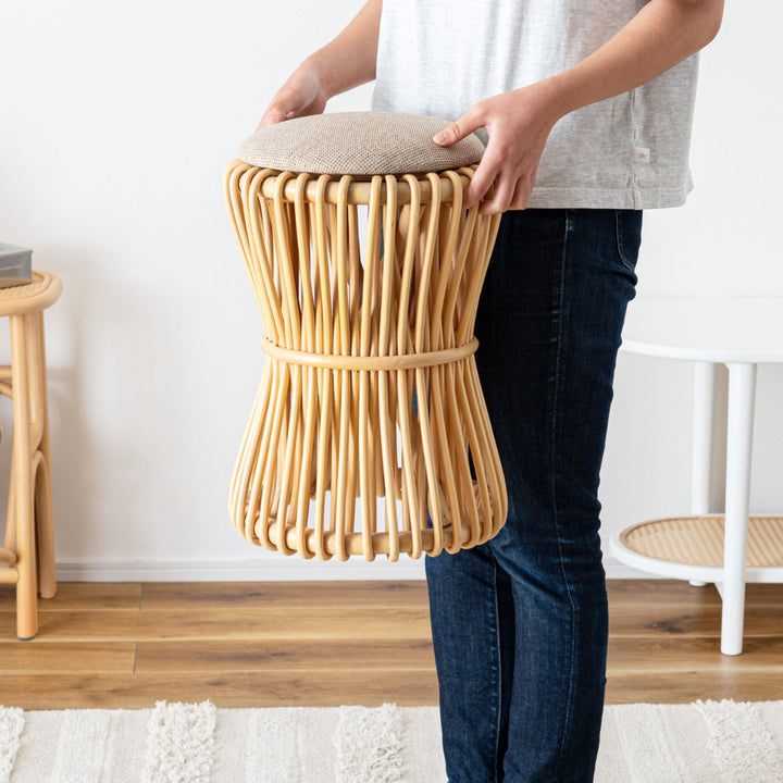 籐ラウンドスツール座面高40cm鼓型天然木