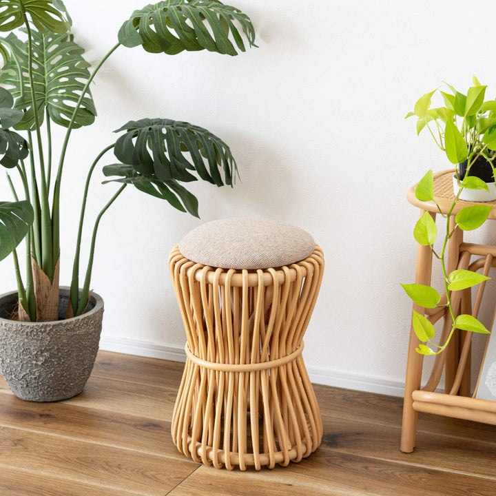 籐ラウンドスツール座面高40cm鼓型天然木