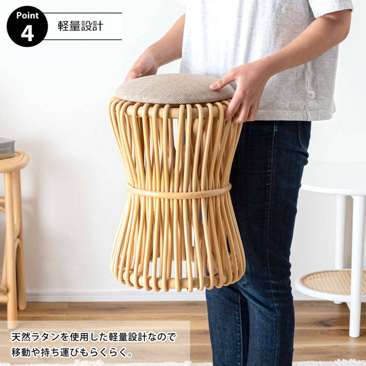 籐ラウンドスツール座面高40cm鼓型天然木