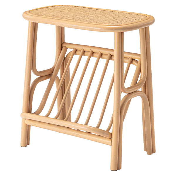 籐サイドテーブル幅50cmマガジンラック付天然木