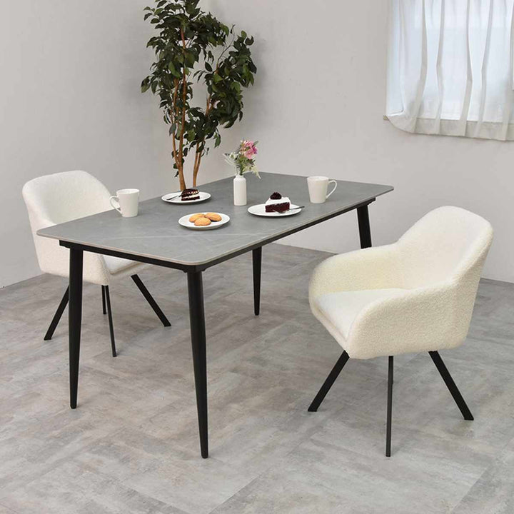 ダイニングチェア回転式座面高44cmブークレ生地ラウンドチェアMofuru