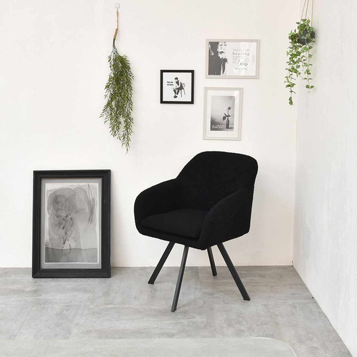 ダイニングチェア回転式座面高44cmブークレ生地ラウンドチェアMofuru