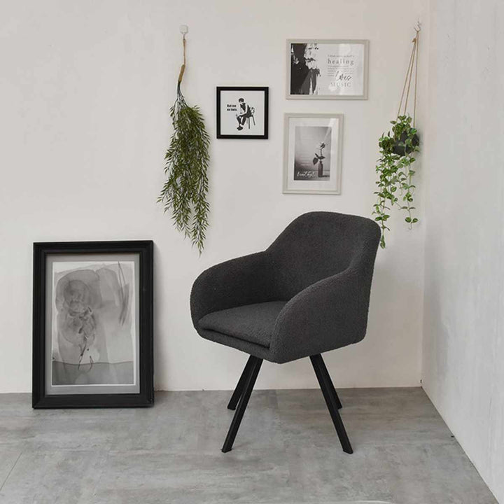 ダイニングチェア回転式座面高44cmブークレ生地ラウンドチェアMofuru