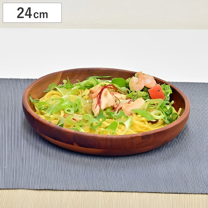 ボウル浅型ウッドボウル24cmブラウン