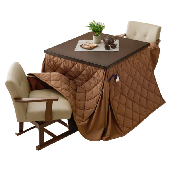 ダイニングこたつセット4点セットマロン幅80cm継脚こたつテーブル×1こたつ布団×1チェア×2