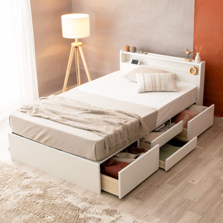 収納付きベッドシングル引出し4杯2口コンセント日本製Apel