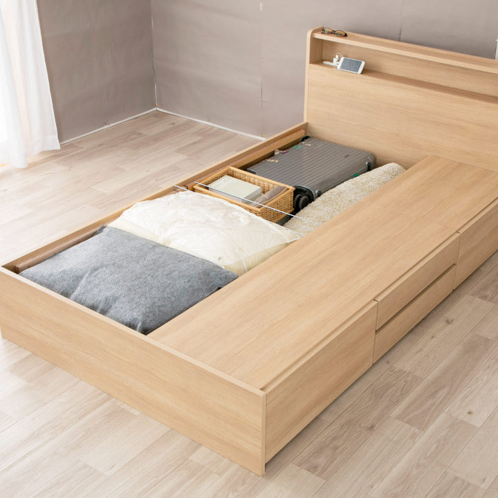 収納付きベッドシングル引出し4杯2口コンセント日本製Apel