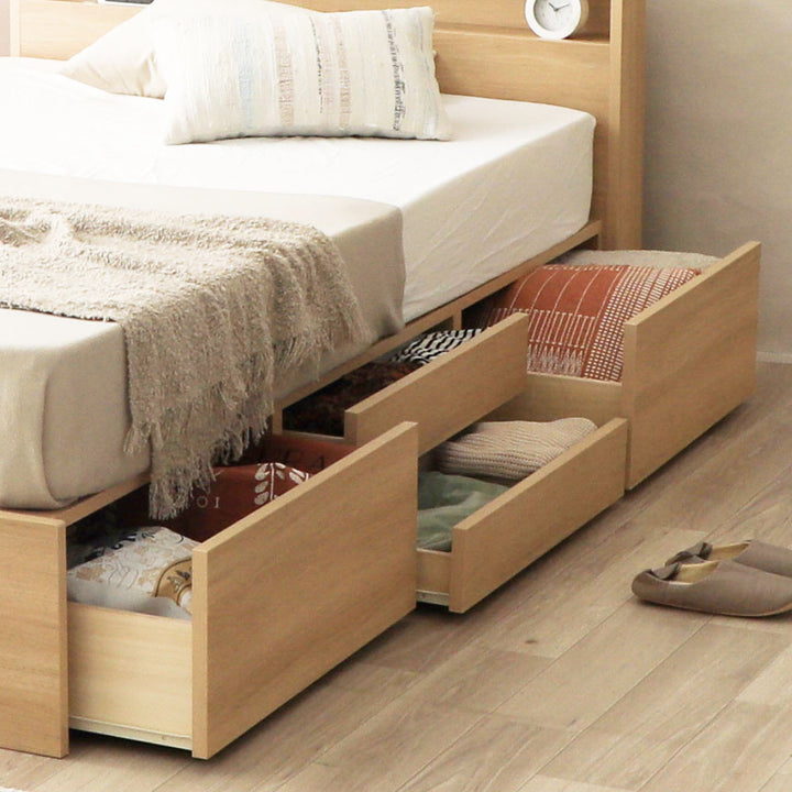 収納付きベッドシングル引出し4杯2口コンセント日本製Apel