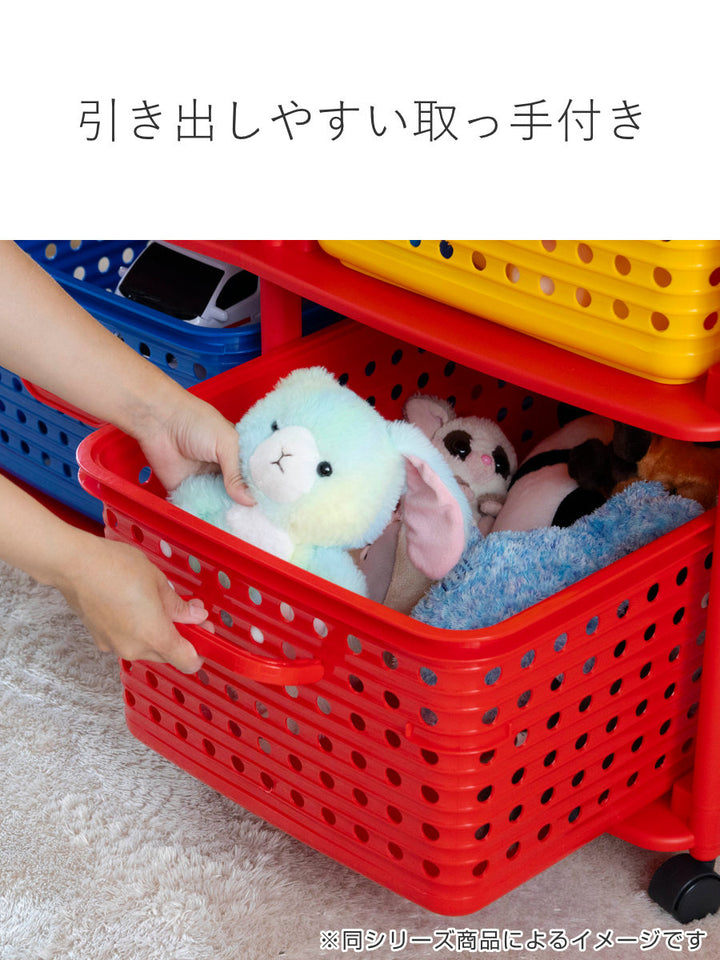 おもちゃ箱幅66cmスリムバスケットラック2段キャスター付きバスケット4個付き