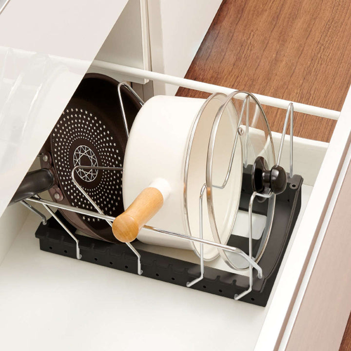 フライパンスタンドフライパン鍋鍋ふたスタンド2WAY伸縮タイプブラックシリーズ