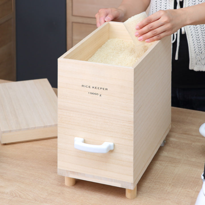 ライスストッカー技物専科米びつ10kg用キャスター付き桐製日本製