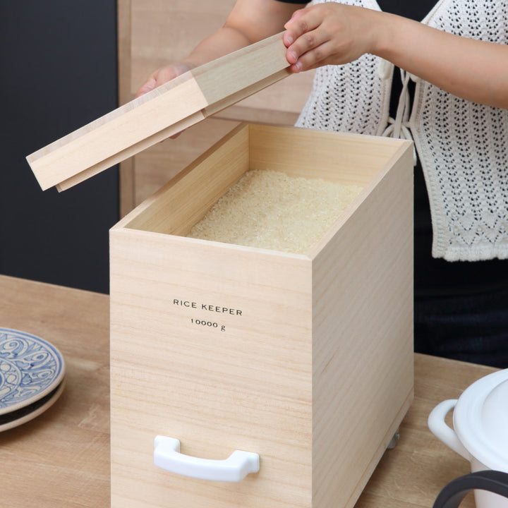 ライスストッカー技物専科米びつ10kg用キャスター付き桐製日本製