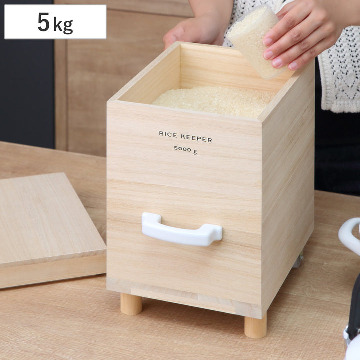 ライスストッカー技物専科米びつ5kg用キャスター付き桐製日本製