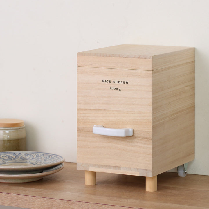 ライスストッカー技物専科米びつ5kg用キャスター付き桐製日本製
