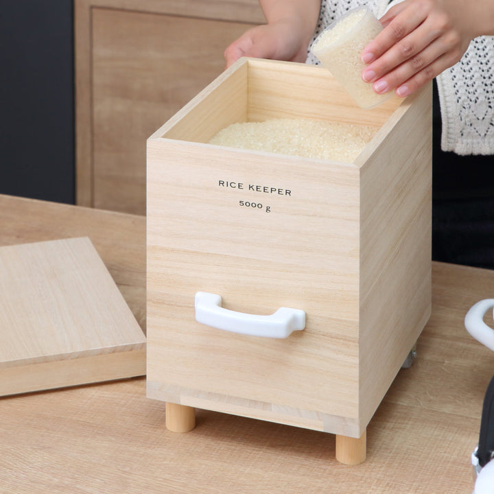 ライスストッカー技物専科米びつ5kg用キャスター付き桐製日本製