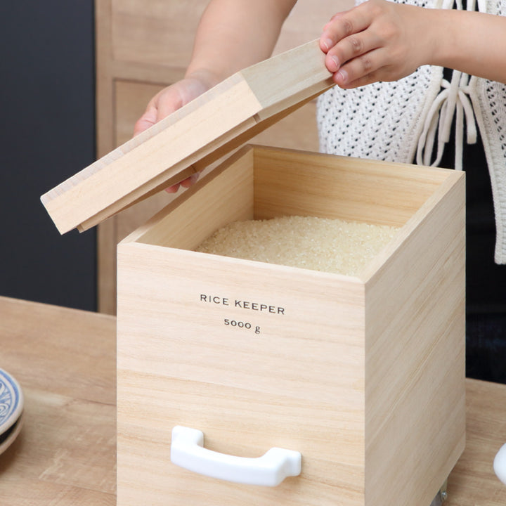 ライスストッカー技物専科米びつ5kg用キャスター付き桐製日本製