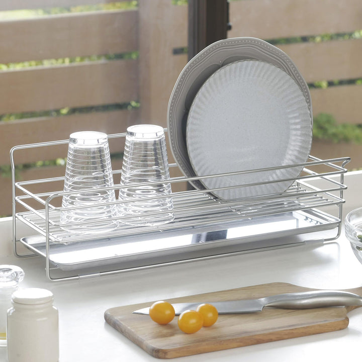 水切りラック奥のスペースに置けるスリム水切りラックステンレス製