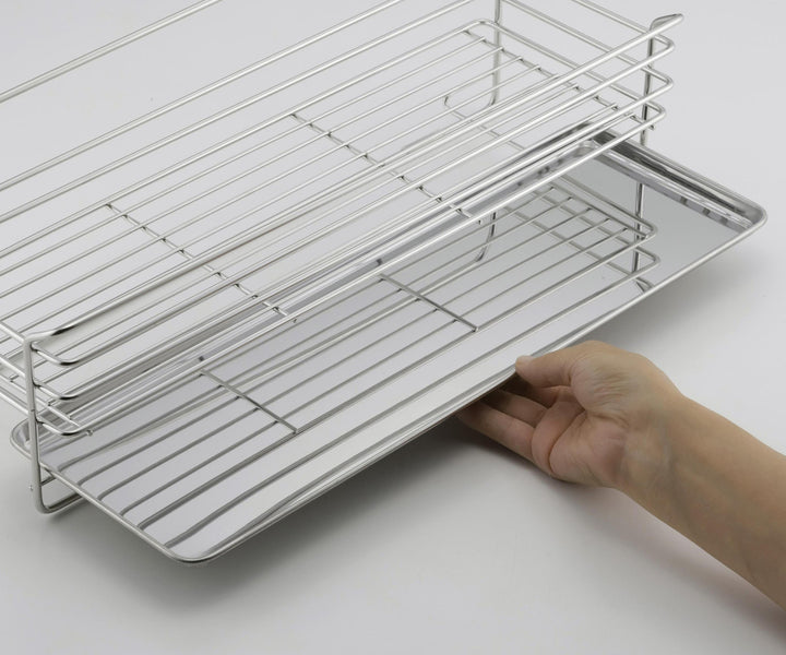 水切りラック奥のスペースに置けるスリム水切りラックステンレス製
