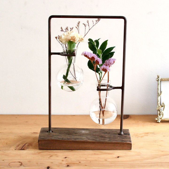 花瓶アイアンガラスハンギング2ボトルフラワーベース