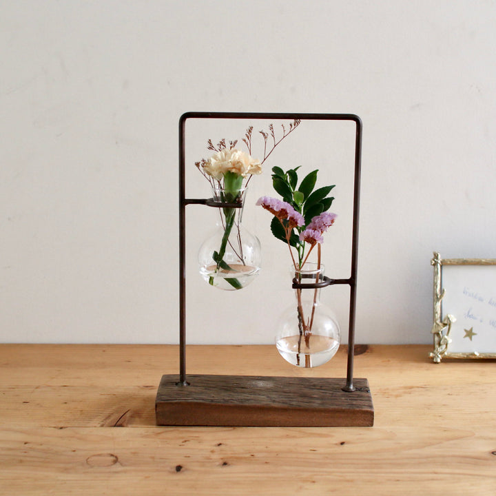 花瓶アイアンガラスハンギング2ボトルフラワーベース