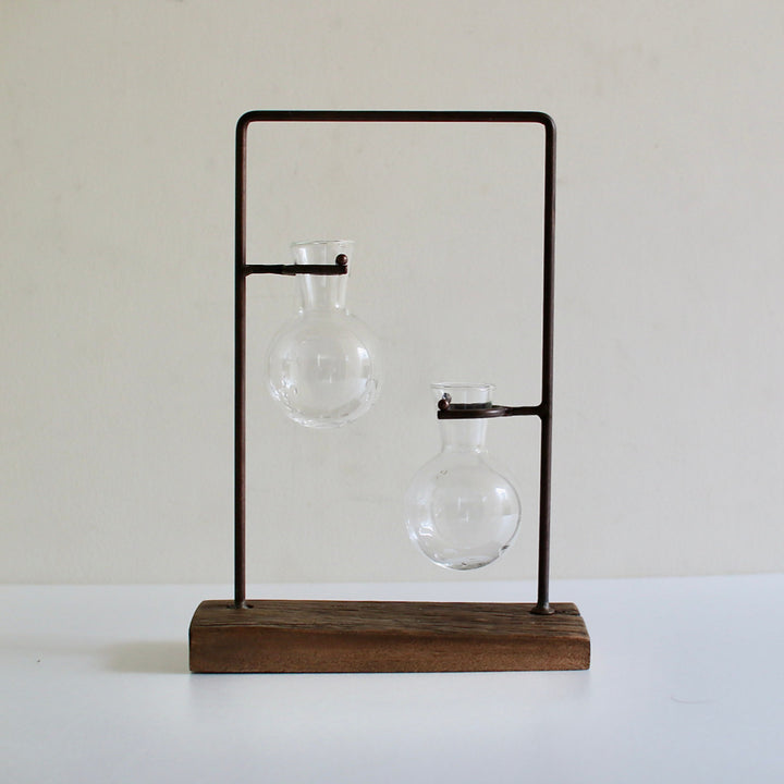 花瓶アイアンガラスハンギング2ボトルフラワーベース