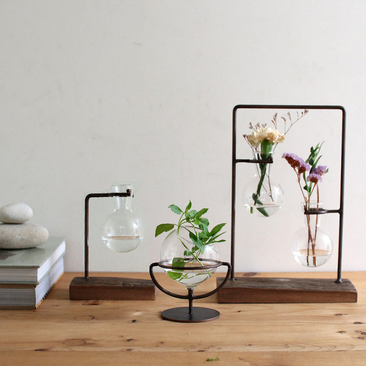 花瓶アイアンガラスハンギング2ボトルフラワーベース