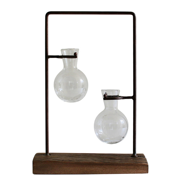 花瓶アイアンガラスハンギング2ボトルフラワーベース