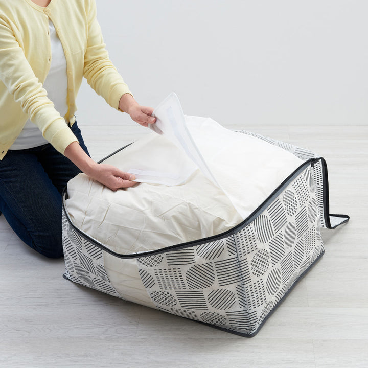 収納袋羽毛布団収納袋不織布北欧柄縦型ダブルコンパクト