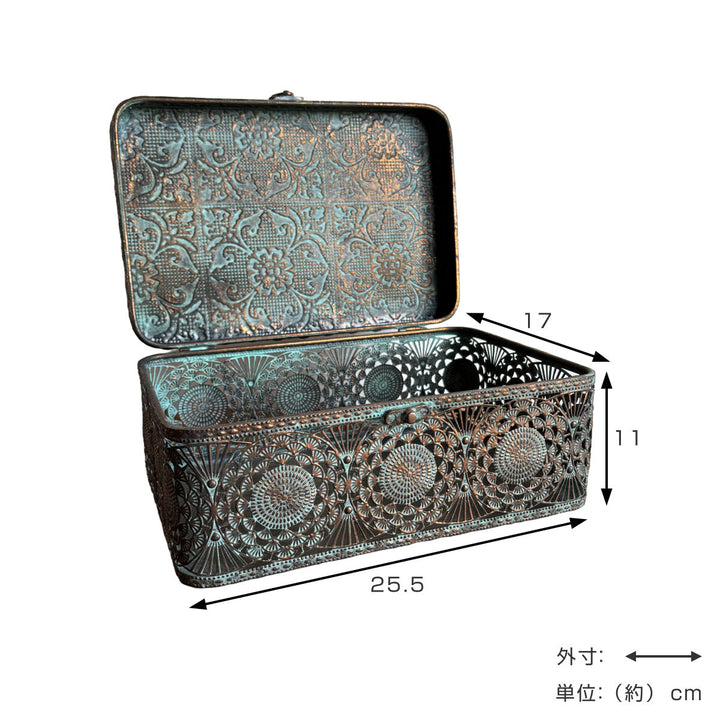 収納ボックスアンクブリキボックスS小物入れふた付き幅25.5×奥行17×高さ11cm